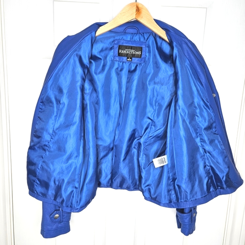 Northern Reflections Women's Royal Blue Moto Jacket Faux Leather Size S Petite - Picture 16 of 16